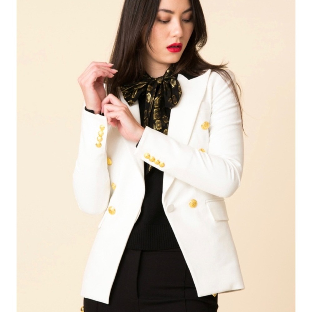 Veronica Beard Jack Riding Jacket 6 Preppy White Gold Button Blazer Coat - Picture 5 of 13